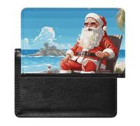 Reisepasshülle Reisezubehör Stinktier Wasserdicht Reisepass Reisebrieftasche mit Kartenfächern für Damen und Herren, Weihnachtsmann am Strand, Einheitsgröße