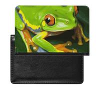 Reisepasshülle Reisezubehör Tiere Stickerei Pferde Wasserdicht Reisepass Reisebrieftasche mit Kartenfächern für Damen Herren, Yellow Eye Green Frosch, Einheitsgröße