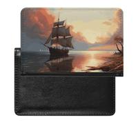 Reisepasshülle Reisezubehör Totenkopf Skelett Wasserdicht Reisepass Reisebrieftasche mit Kartenfächern für Damen Herren, Segelboot-Landschaft, Einheitsgröße