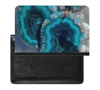 Reisepasshülle, Reisezubehör, tropische Blume, Palme, wasserdicht, Reisepasshülle mit Kartenfächern, für Damen und Herren, Blaugrüner Achat., Einheitsgröße