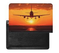 Reisepasshülle Reisezubehör Weißkopfseeadler US-Flagge Bilder Wasserdicht Reisepass Reisebrieftasche mit Kartenfächern für Damen Herren, Flugzeug-Sonnenuntergang, Einheitsgröße