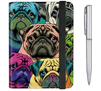 Reisepasshülle und CDC-Impfkartenhalter Combo plus Stift, Farbige Mops, Modern