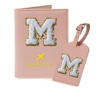 Reisepasshülle und Gepäckanhänger-Set für Damen, personalisierbar, Monogramm, Reisezubehör mit Initialbuchstaben, süßes Reisegeschenk für Teenager, Mädchen und Frauen, Rosa, rose, 4 x 0.59 x 5.5 in
