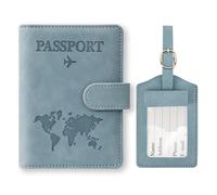 Reisepasshülle und Kofferanhänger Set, Kunstleder Passport Cover mit Koffer Anhänger, Hülle Reisepass mit RFID-Blocker für Reisepass Kreditkarten Personalausweise Reisedokumente, Urlaub Gadget (blau)
