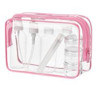 Reiseset 10-teiliges mit Reiseflaschen 100ml, Transparenter Kulturbeutel | Flüssigkeiten Set für Flugreise & Handgepäck mit Sprayflasche, Pumpflasche, Quetschflaschen, Cremetiegel & 20x20cm Beutel