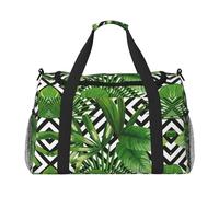 Reisetasche aus Segeltuch, Motiv: grüne Palmenblätter, tropischer Pflanzendruck, große Reisetasche, Wochenendtasche für Damen, Übernachtungstasche, Handgepäcktasche, Schwarz, Einheitsgröße