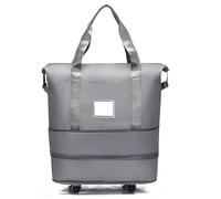 Reisetasche, Faltbare Gepäcktasche zur Trocken- und Nasstrennung, leichte, handliche Umhängetasche, Damen-Yoga- Fitnesstasche mit Rollen(Grey)