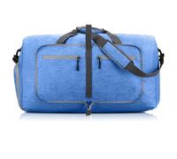 Reisetasche Groß Faltbar, 65L Reisetasche mit Schuhfach, Sporttasche Groß, Gym Duffle Bag, Saunatasche für Sport, Sporttasche Herren Damen, Reisetaschen für Camping, Reisen, Fitness (Blau)