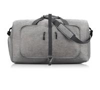 Reisetasche Groß Faltbar, 65L Reisetasche mit Schuhfach, Sporttasche Groß, Gym Duffle Bag, Saunatasche für Sport, Sporttasche Herren Damen, Reisetaschen für Camping, Reisen, Fitness (Grau)