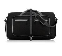 Reisetasche Groß Faltbar, 65L Reisetasche mit Schuhfach, Sporttasche Groß, Gym Duffle Bag, Saunatasche für Sport, Sporttasche Herren Damen, Reisetaschen für Camping, Reisen, Fitness (Schwarz)