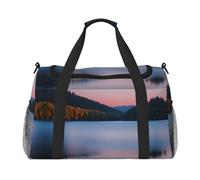 Reisetasche mit Aufdruck "Lake Under Sunset", Wochenendtasche, Turnbeutel, Übernachtungstaschen, Reiseutensilien für Damen und Herren, Schwarz , Einheitsgröße