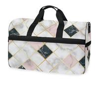 Reisetasche mit geometrischem Gittermuster, für Herren, Damen, Jungen, Mädchen, Teenager, übergroße Sporttasche mit Schuhfach, für Übernachtung, Wochenende, Yoga, Workout, Handtasche, Rosa / Weiß /