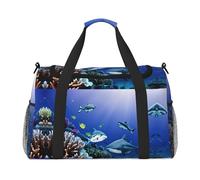 Reisetasche mit Haifisch-Motiv, bedruckt unter dem Meer, Wochenendtasche, Turnbeutel, Übernachtungstaschen, Reiseutensilien für Damen und Herren, Schultertasche, Schwarz , Einheitsgröße