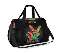 Reisetasche mit Mandala-Motiv, Motiv: Peace Love, für Mädchen, Jungen, Damen, Herren, Schild, Wochenende, Übernachtung, Schultertasche, Handtasche, für Reisen, Sport, Fitnessstudio