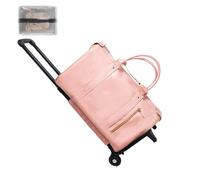 Reisetasche mit Rollen, 3-in-1-Anzug-Gepäcktasche für Damen, Geschäftsreisen und Reisen, mit Schuhbeutel, faltbarer Kleidersack aus PU-Leder, rose, Roller