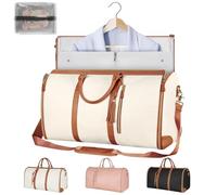 Reisetasche mit Rollen, 3-in-1-Anzug-Gepäcktasche für Damen, Geschäftsreisen und Reisen, mit Schuhbeutel, faltbarer Kleidersack aus PU-Leder, beige, Basic