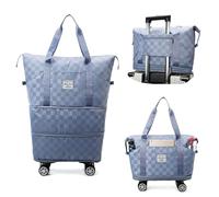Reisetasche mit Rollen, Faltbare Reisetasche mit großer Kapazität, Erweiterbar Handgepäck mit Abnehmbar Rollen Damen Weekender Tasche Travel Handgepäck mit Nassfach für Sport Fitness Reisen (Blau)