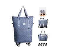 Reisetasche mit Rollen und Schuhtasche, erweiterbar, faltbar, Reisetasche, Handgepäck, tragbare Wochenendtasche(Blue)
