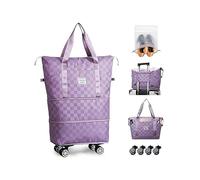 Reisetasche mit Rollen und Schuhtasche, erweiterbar, faltbar, Reisetasche, Handgepäck, tragbare Wochenendtasche(Purple)