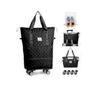 Reisetasche mit Rollen und Schuhtasche, erweiterbar, faltbar, Reisetasche, Handgepäck, tragbare Wochenendtasche(Black)