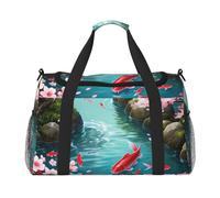 Reisetasche mit rotem Karpfen- und Kirschblüten-Druck, für Damen und Herren, faltbare Reisetasche und geräumige Wochenend-Tragetasche zur Aufbewahrung, Kulturbeutel, Gepäck, persönliche Gegenstände