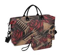 Reisetasche mit roten Rosen und Totenköpfen, Tragetasche mit Kulturbeutel für Workout, große Kapazität, Rote Rosen und Totenköpfe, 1 size