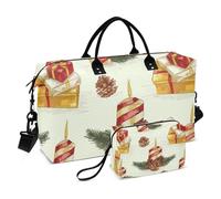 Reisetasche mit Weihnachtskerze, Tannenzapfen, große Tragetasche, Reisetasche, Turnbeutel mit Kulturbeutel für Yoga, großes Fassungsvermögen, Rot / Gold, Rotgoldene Weihnachtskerze Tannenzapfen, 1