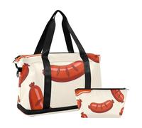 Reisetasche, Motiv: Cartoon-Wurst, Reisetasche, Wochenendtasche, Übernachtungstasche, mit Kulturbeutel für Reisen, 2-teiliges Set, Cartoon rote Wurst, 1 size