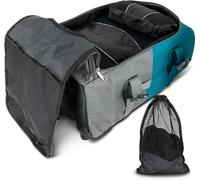 Reisetrolley mit Rucksackfunktion 90 L mit 5 Kleidertaschen Farbe Grau/Petrol