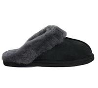 Reissner Lammfelle | Engel Hausschuhe Nadine | Pantoffel | Veloursleder | Innenfutter echtes Merino Lammfell | mit Fellkranz | schwarz 37