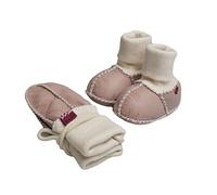 Reissner Lammfelle Lammfell Baby Booties und Fäustlinge Modell Colmar jeweils mit Strickbündchen und Ziernaht im günstigen Set. BABY-SCHUH3-ROS-18, Farbe rosa, Schuhgröße 18/19