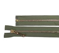 Reißverschluß Metall teilbar für Jacken 68 cm kaki mit goldener Kette YKK