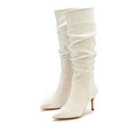 Reißverschlussstiefel LASCANA "Langschaft, High-Heel Stiefelette, Slouchy Boots, Stiefel", Damen, Gr. 41, beige, Obermaterial: 100% Textilmaterial. Decksohle: 100% Textilmaterial. Futter: 100% Textilm