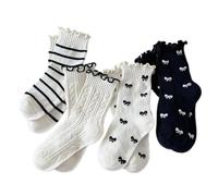 REITINGE 4 Paar modische Kinder Roll Top Socken, warme Baumwoll Knöchel Mode Kinder Mädchen Accessoires für Mädchen von 3-10 Jahren, gerippte Manschetten Beinstulpen