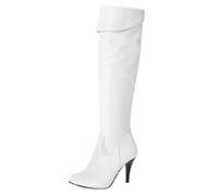 Reitstiefel Damen Stiefel Overknees mit Blockabsatz Schleifen Profilsohle Stiefel Frauen dünne High Heel über dem Knie Mode Schnee Lange Stiefel warme Winterschuhe (43,2Weiß)