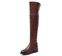 REKALFO Spitz Zulaufend Overknees Stiefel Damen Gestufter Absatz Reißverschluss Mode Lässig Winterstiefel Damen Braun 45 EU