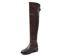 REKALFO Spitz Zulaufend Overknees Stiefel Damen Gestufter Absatz Reißverschluss Mode Lässig Winterstiefel Damen Dunkelbraun 43 EU