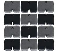ReKoe 12er Pack Damen Hotpants Unterhose Slips Pants Panty Unterwäsche Schwarz Grau, Größe:S-M = 36/38
