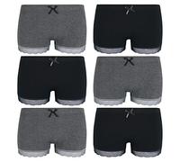 ReKoe 6er Pack Hotpants Slips Unterhose Pants Tanga Panty Unterwäsche Schwarz Grau, Größe:S-M = 36/38