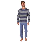 RELAX by Normann Herren Frottee Pyjama Schlafanzug lang mit Bündchen in Streifenoptik - auch in Übergrössen, Farbe:gelb, Größe:58