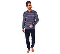RELAX by Normann Herren Frottee Pyjama Schlafanzug lang mit Bündchen in Streifenoptik - auch in Übergrössen, Farbe:rot, Größe:58
