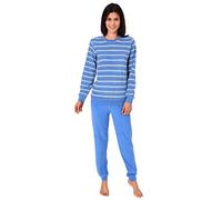RELAX by Normann Kuscheliger Frottee Pyjama für Damen mit Bündchen und geringelten Oberteil - 291 13 772, Farbe:hellblau, Größe2:40/42