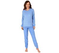 RELAX by Normann Kuscheliger Frottee Pyjama für Damen mit Bündchen und geringelten Oberteil - 291 13 772, Farbe:hellblau, Größe2:36/38