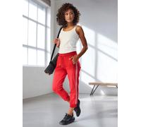 Relax-Caprihose H.I.S, Damen, Gr. XS (32/34), N-Gr, rot, Interlock, Obermaterial: 100% Baumwolle, unifarben mit Farbeinsatz, bequem ca. Mitte Wade, Hosen, mit seitlichen Tapestreifen (26397821-XS) rot