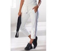 Relax-Caprihose H.I.S, Damen, Gr. XS (32/34), N-Gr, ecru, Interlock, Obermaterial: 100% Baumwolle, unifarben mit Farbeinsatz, bequem ca. Mitte Wade, Hosen Relax-Caprihose, mit seitlichen Tapestreifen