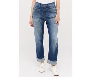 Relax-fit-Jeans ANGELS "LIBERTA TURN UP", Damen, Gr. 36, Länge 27, blau (mid blau used destroyed), Denim/Jeans, Obermaterial: 78% Baumwolle, 20% Polyester, 2% Elasthan, relaxed fit 7/8-Länge, Jeans Re