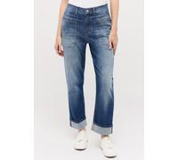 Relax-fit-Jeans ANGELS "LIBERTA TU", Damen, Gr. 42, Länge 27, mid blau used destroyed, Denim/Jeans, Obermaterial: 78% Baumwolle, 20% Polyester, 2% Elasthan, casual, relaxed fit 7/8-Länge, Jeans, mit g
