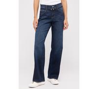 Relax-fit-Jeans ANGELS "LIZ BELT", Damen, Gr. 44, Länge 30, blau (schwarz indigo used), Denim/Jeans, Obermaterial: 79% Baumwolle, 19% Polyester, 2% Elasthan, casual, relaxed fit lang, Jeans, mit integ