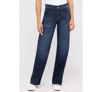 Relax-fit-Jeans ANGELS "LIZ WORKER", Damen, Gr. 48, Länge 28, blau (schwarz indigo used), Denim/Jeans, Obermaterial: 91% Baumwolle, 6% Polyester, 3% Elasthan, relaxed fit lang, Jeans, mit großen Vorde