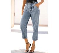 Relax-fit-Jeans BUFFALO, Damen, Gr. 46, N-Gr, blau (blau, washed), Denim/Jeans, Obermaterial: 100% Baumwolle, unifarben, figurumspielend knöchelfrei, Jeans, in High-Waist-Form mit Bundfalten, verkürzt